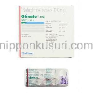 グリネート Glinate, スターシスジェネリック, ナテグリニド 120mg 錠 (Glenmark)