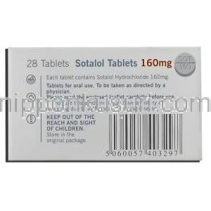 ソレット Solet,  ソタコールジェネリック, ソタロール 160mg 錠 (Samarth) 箱裏面