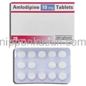 アムロジン,・ノルバスクジェネリック アムロジピン 10mg (Ratiopharm) 包装裏面