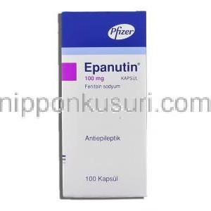 エパヌチン Epanutin,  フェニトインナトリウム 100mg カプセル (Pfizer) 箱