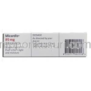 ミカルディス Micardis, テルミサルタン 80mg 錠 (Boehringer Ingelheim) 箱情報