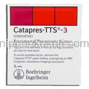 カタプレス Catapres-TTS, クロニジン 0.3 mg パッチ (Boehringer Ingelheim) 箱