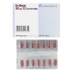 コディオバン, バルサルタン 160mg/ ヒドロクロロチアジド 25mg, 製造元：Novartis, 箱, シート