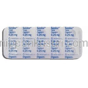 ジゴシン Digoxin, ジゴキシン0.25mg(250mcg) 錠 (Novartis) 包装裏面