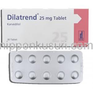 ジラトレンド Dilatrend, アーチスト ジェネリック, カルベジロール 25mg 錠 (Diva)