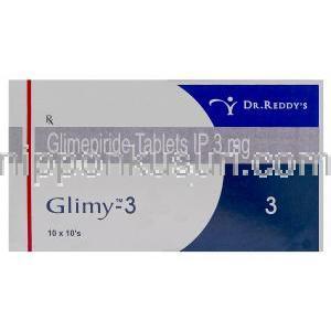 Glimy-3、ジェネリックアマリル　AMARYL、グリメピリド　3mg　箱
