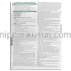 グリメピリド Glimepiride, アマリール ジェネリック 4mg 錠 (Teva) 情報シート1