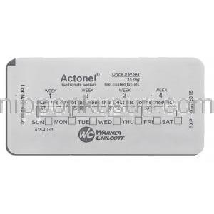 アクトネル Actonel, ベネット ジェネリック, リセドロン酸ナトリウム 35mg (Warner Chicott) 包装裏面