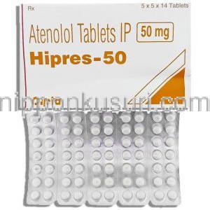 ハイプレス Hipres, テノーミン ジェネリック, アテノロール 50mg 錠 (Cipla) 包装