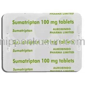 イミグラン ジェネリック, スマトリプタン Sumatriptan 100mg 錠 (Aurobindo) 包装裏面