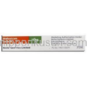 メロキシカム Meloxicam  15mg 錠 (Niche Generics) 箱側面
