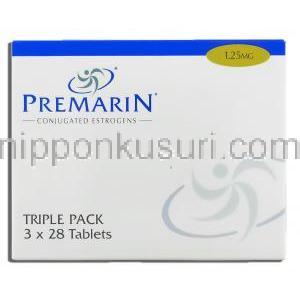 プレマリン Premarin, 結合型エストロゲン 1.25mg 錠(Wyeth) 箱