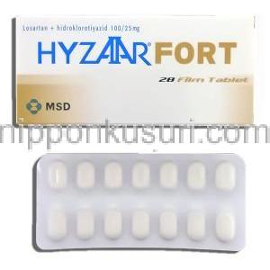 ハイザール フォルテ Hyzaar Forte, ロサルタンカリウム・ヒドロクロロチアジド配合 100mg / 25mg 錠 (Merck)