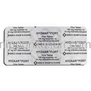 ハイザール フォルテ Hyzaar Forte, ロサルタンカリウム・ヒドロクロロチアジド配合 100mg / 25mg 錠 (Merck) 