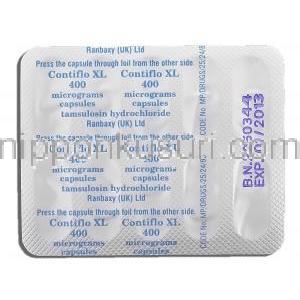 コンティフロ XL Contiflo XL, タムスロシン 400mg XL 錠 (Ranbaxy) 包装裏面