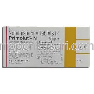 プリモルット N  Primolut N, ノアルテン ジェネリック, ノルエチステロン 5mg (Zydus) 箱裏面