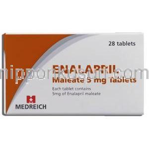 エナラプリル Enalapril, ディルバ Dilva, レニベース ジェネリック, エナラプリル 5mg 錠 (Medreich) 箱