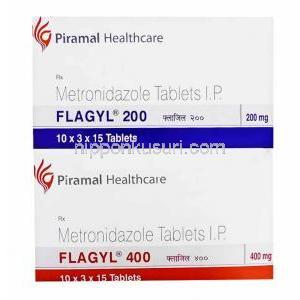 フラジール, Flagyl, メトロニダゾール 200mg 400mg, 箱