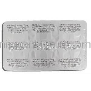 ハーフベータプログレーン Half-Beta-Prograne SR, インデラル ジェネリック, プロプラノロール 80mg (Tillomed) 包