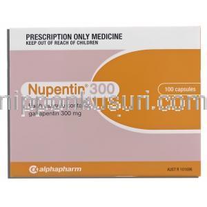 ヌペンチン Nupentin, ガバペンチン 300mg カプセル (Alphapharma) 箱