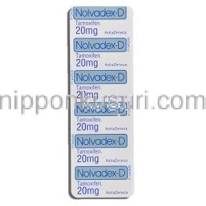 ノルバデックス Nolvadex, タモキシフェン 20mg (アストラゼネカ社) 包装裏面