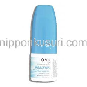 ナゾネックス Nasonex, フランカルボン酸モメタゾン 50mcg 鼻スプレー (MSD)  ボトル裏面