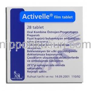 アクティベル Activelle, エストラジオール・ノルエチンドロン配合 1mg / 0.5mg 錠 (Novo Nordisk) 箱