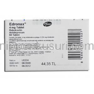 エドロナックス Edronax, レボキセチン 4mg 錠 (Pfizer) 製造者情報