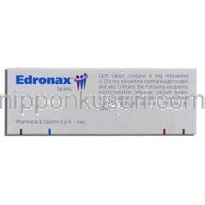 エドロナックス Edronax, レボキセチン 4mg 錠 (Pfizer) 箱側面