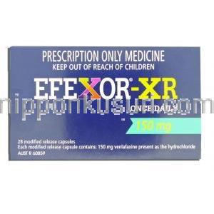 エフェクサー XR　Efexor-XR, ベンラファキシン 150mg カプセル (Wyeth) 箱