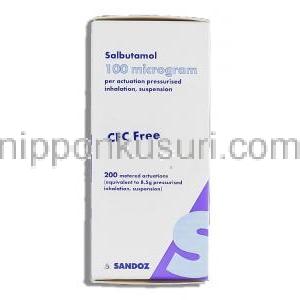 サルブタモール 100mcg 200md 圧縮吸入剤 (Sandoz)  箱