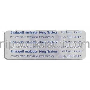 エナラプリル Enalapril, ディルバ Dilva, レニベース ジェネリック, エナラプリル 10mg 錠 (Medreich) 包装裏面