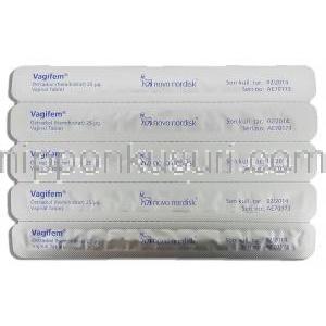 ヴァギフェム Vagifem, エストラジオール 25mg 膣錠 (Novo Nordisk) アプリケーター包装裏面