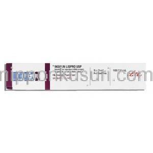 ヒューマログ Humalog, インスリンリスプロ 充填済ペン注射 100 IU/ml x 3ml (Eli Lilly) 箱側面