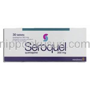 セロクエル Seroquel, クエチアピン フマル酸塩 300mg (Astra Zeneca) 箱