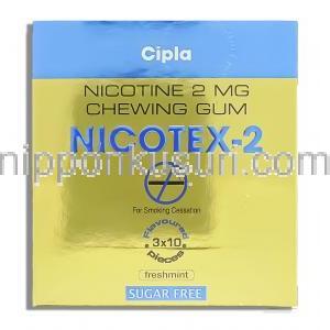 ニコテックス Nicotex, ニコチン 2mg ニコチン代替療法用ガム (Cipla) 箱