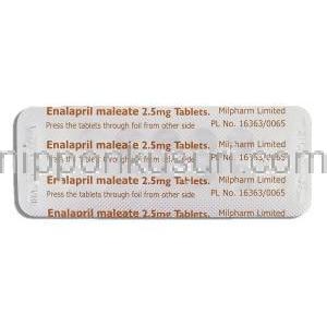 エナラプリル Enalapril, ディルバ Dilva, レニベース ジェネリック, エナラプリル 2.5mg 錠 (Medreich) 包装裏面