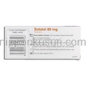 ソタロール Sotalol 80mg 錠 (Bristol) 箱裏面