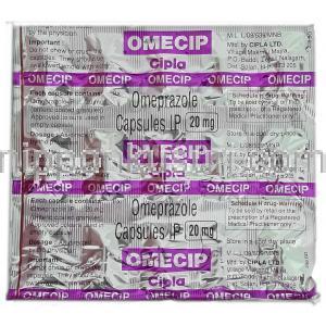 オメシップ Omecip, オメプラゾール , 20mg カプセル (Cipla)