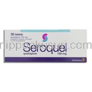 セロクエル Seroquel, クエチアピン フマル酸塩 100mg (Astra Zeneca) 箱