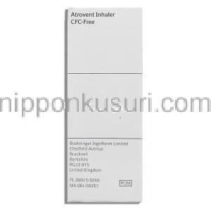 アトロベント Atrovent Inhaler, 臭化イプラトロピウム 20mcg 200定量 吸入剤 (Boeringer Ingelheim) 箱側面