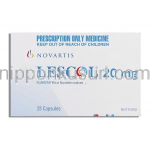 レスコール Lescol, ローコール ジェネリック, フルバスタチン 20mg (Novartis) 箱