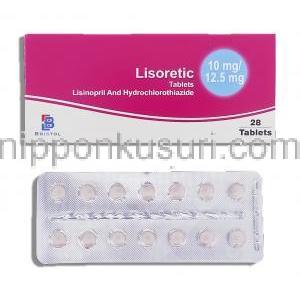 リソレティック Lisoretic, リシノプリル・ヒドロクロロチアジド配合 10mg/12.5mg 錠 (Bristol)